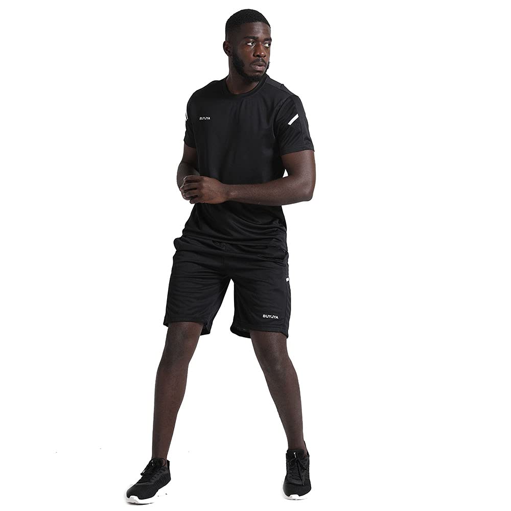 BUYJYA Men's Workout Clothes Athletic Shorts Shirt Set 3 Pack Basketball Football Training Running Gym Christmas gifts