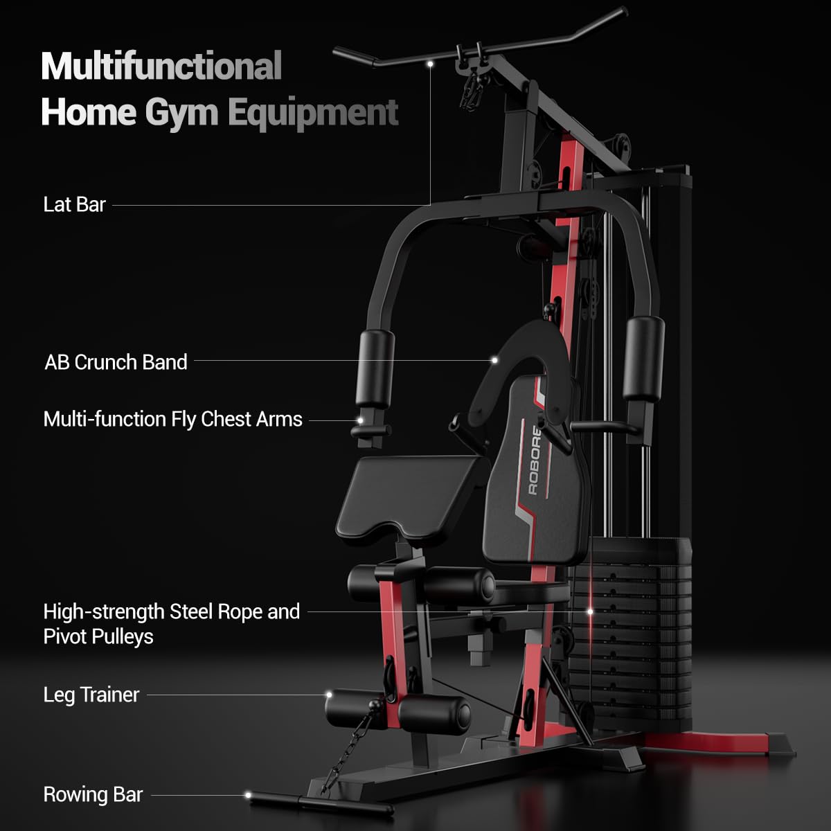 ROBORE Home Gym System with 160LB Weight Stack, Multifunctional All-in-One Workout Station, Full Body Strength Training System