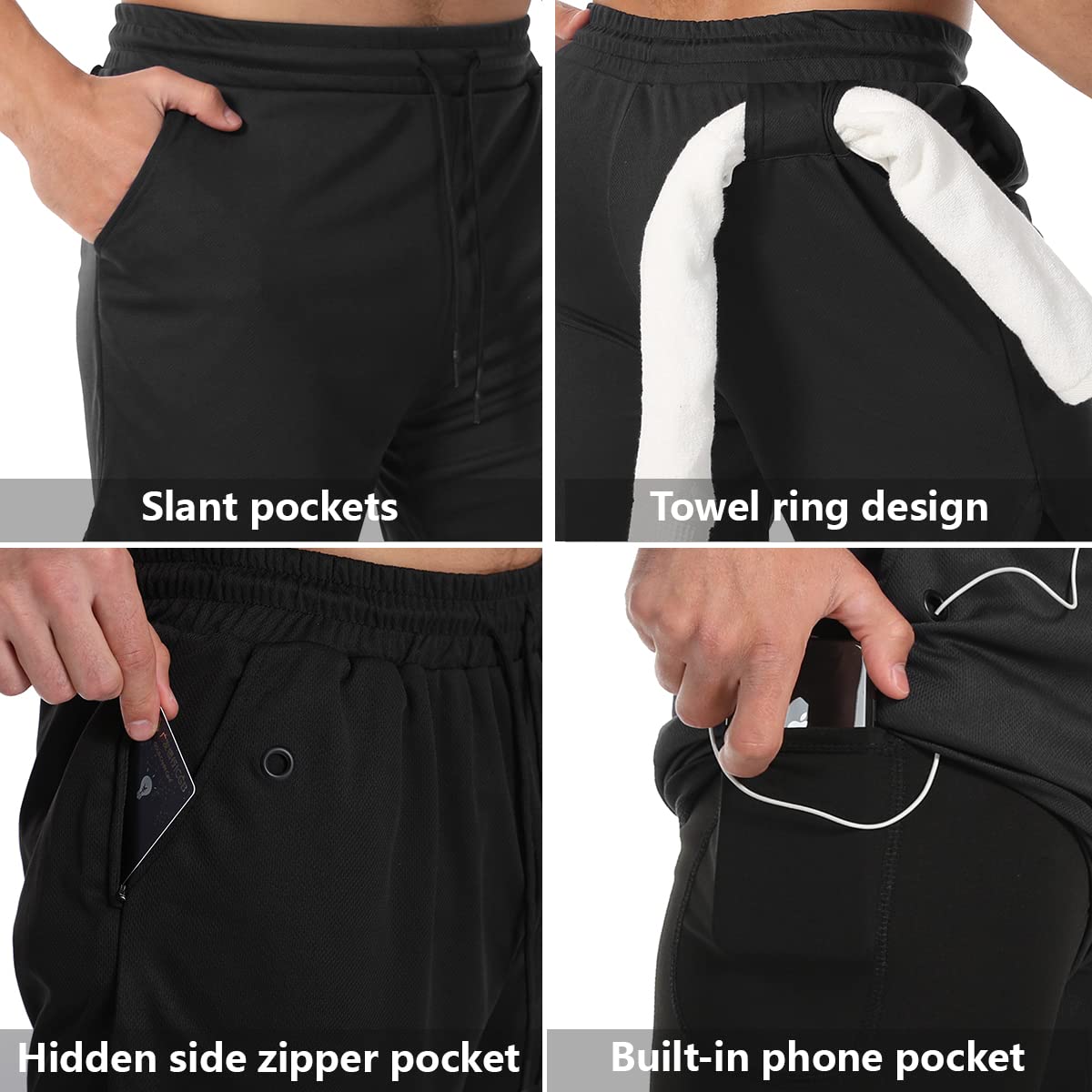 JWJ 3 Pack Men's 2 in 1 Workout Running Shorts 7 Inch Lightweight Athletic Gym Shorts with Compression Liner Black Black White M