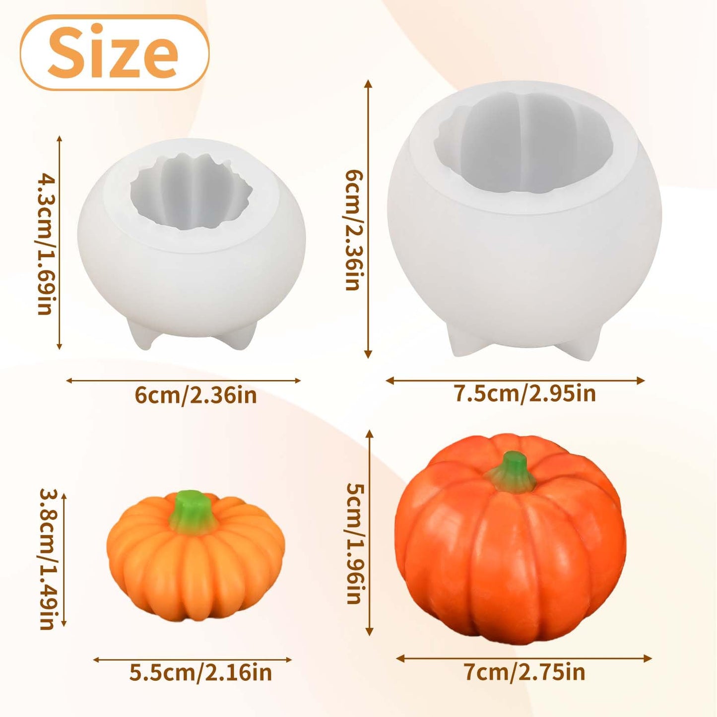 ZQYSING 2 Pcs Pumpkin Candle Molds for Candle Making, Set of Large + Small Halloween Silicone Molds for Candles Wax Soap Gypsum Epoxy Resin Fall Thanksgiving Home Decor Handmade Gift