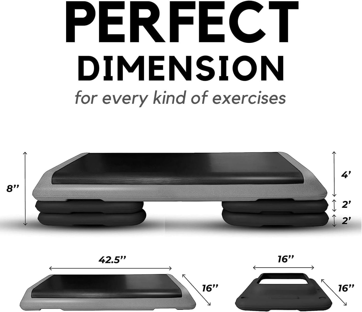 Yes4All Adjustable Workout Aerobic Exercise Step Platform Health Club Size with 4 Adjustable Risers Included and Extra Risers Options - Gray Black