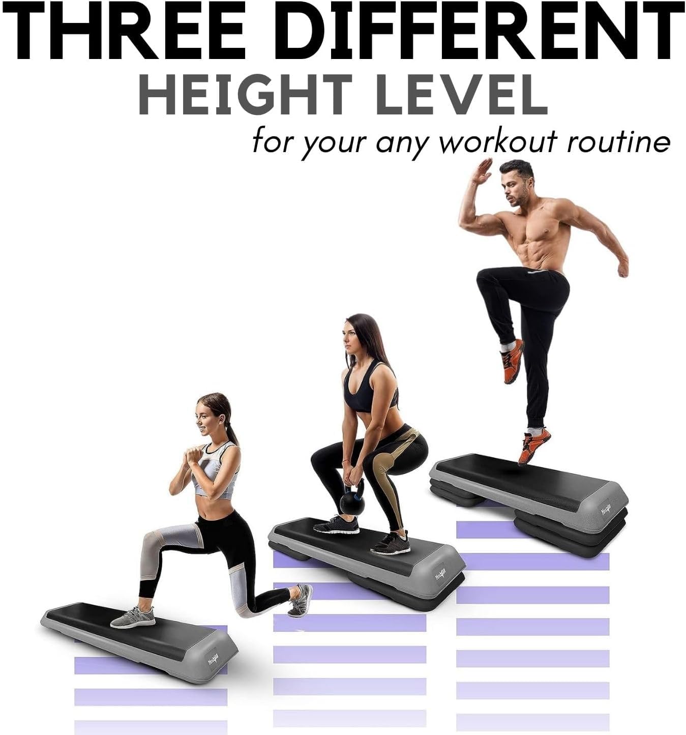 Yes4All Adjustable Workout Aerobic Exercise Step Platform Health Club Size with 4 Adjustable Risers Included and Extra Risers Options - Gray Black