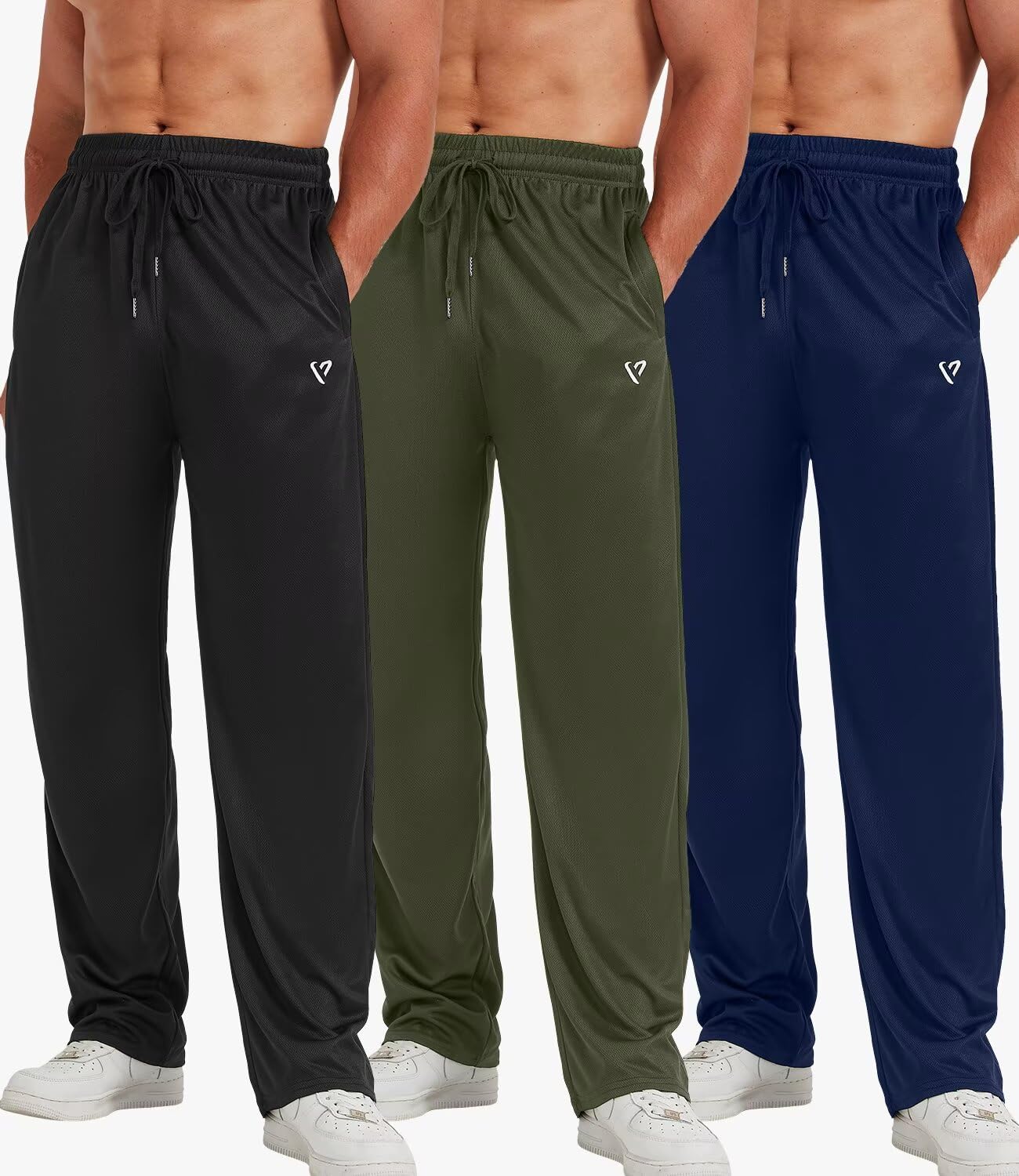 5 Pack Mens Sweatpants Open Bottom Joggers for Men with Zip Pockets Loose Fit Mesh Athletic Pants for Running,Casual(Black,Black,Dark Gray,Navy,Light Gray,M)