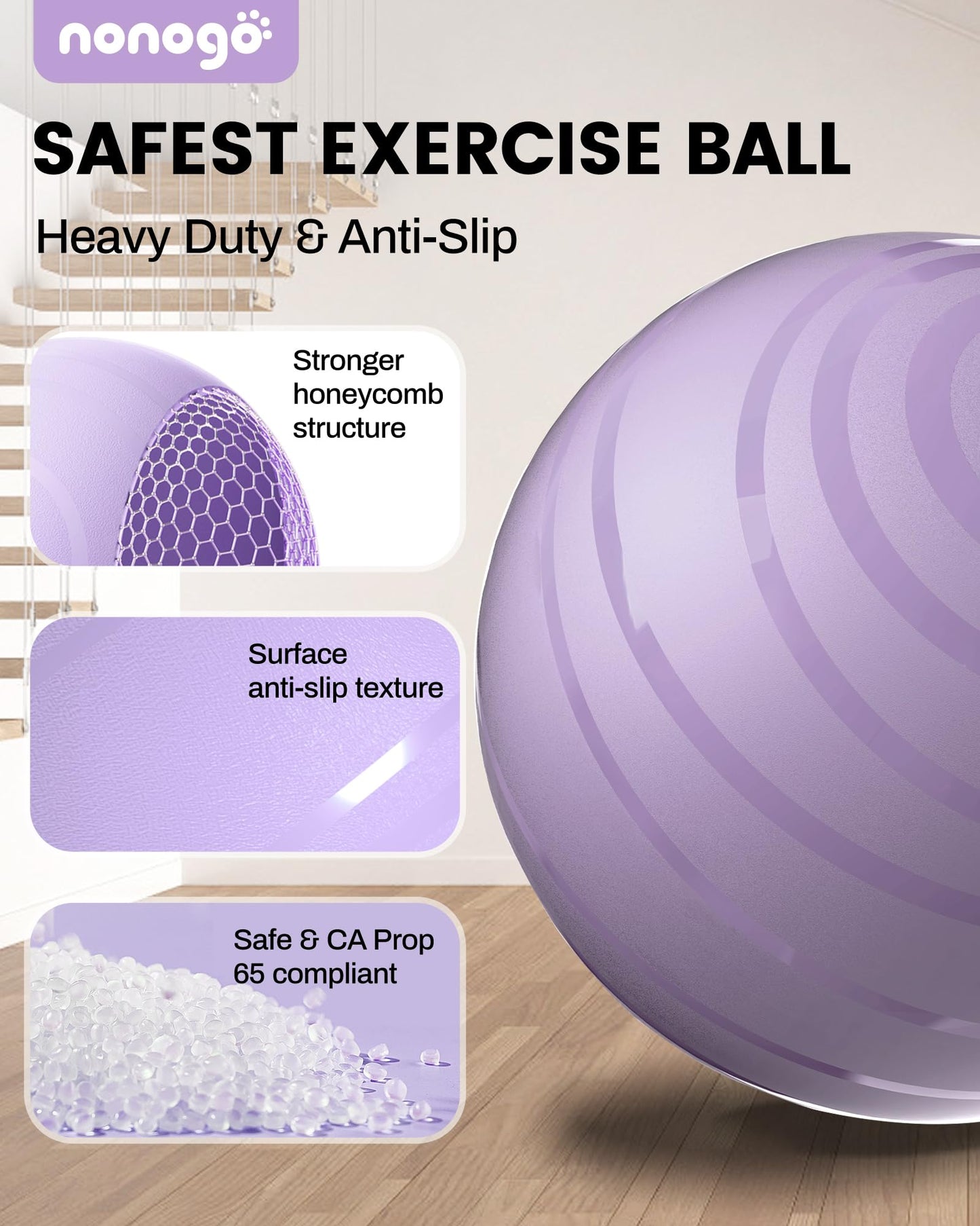 nonogo Birthing Ball for Pregnancy with Resistance Bands- Exercise Ball for Working Out, Yoga, Physical Therapy, Maternity Physio, Balance Stability Ball with Pump