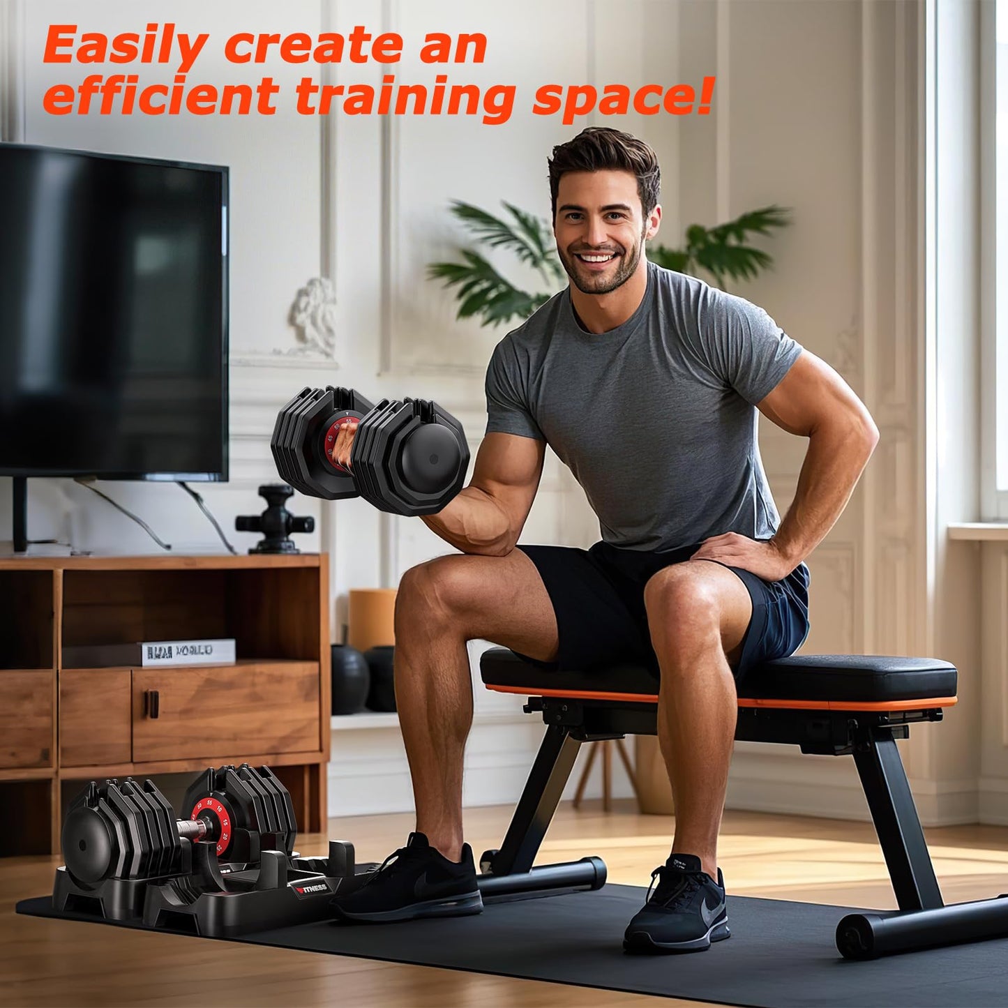 Rendpas Adjustable Dumbbells Set of 2, 1-Sec Adjustable Weights Dumbbells Set, 10 in 1 Dumbbell Set with Anti-Slip Texture Handle, Weight Set For Home Gym Suit both Men and Women