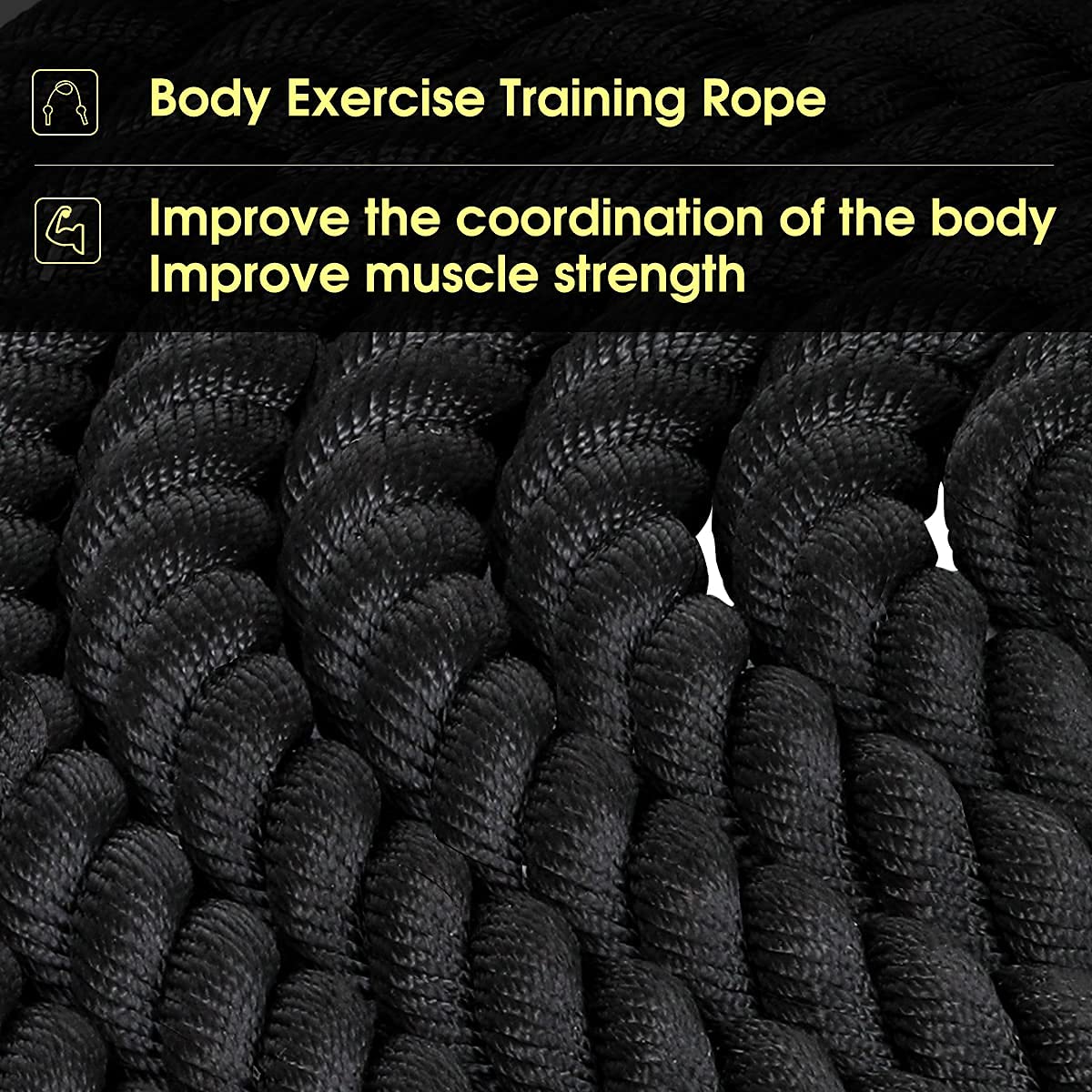 Max4out Battle Ropes 1.5 inch 30 ft - Polyester Workout Rope Heavy for Home Body Workouts Building Muscle, Gray Black
