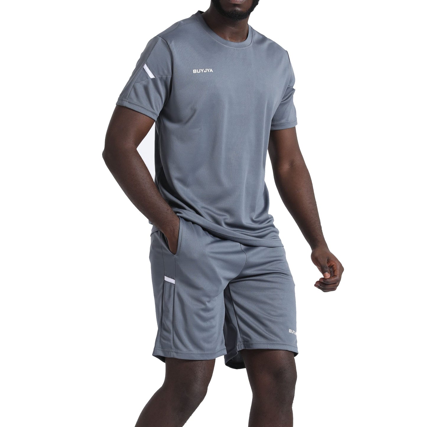 BUYJYA Men's Workout Clothes Athletic Shorts Shirt Set 3 Pack Basketball Football Training Running Gym Christmas gifts