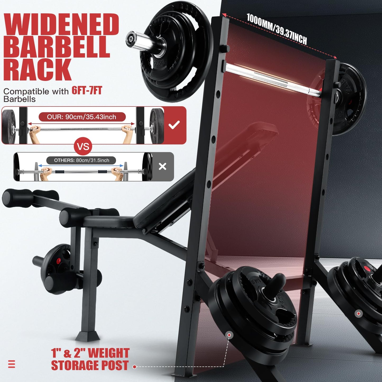 ANCHEER 900LBS Weight Bench Set with Squat Rack, Adjustable Bench Press Set with Leg Extension and Leg Curl, Flat Incline Decline Workout Bench for Home Gym Full Body Strength Training