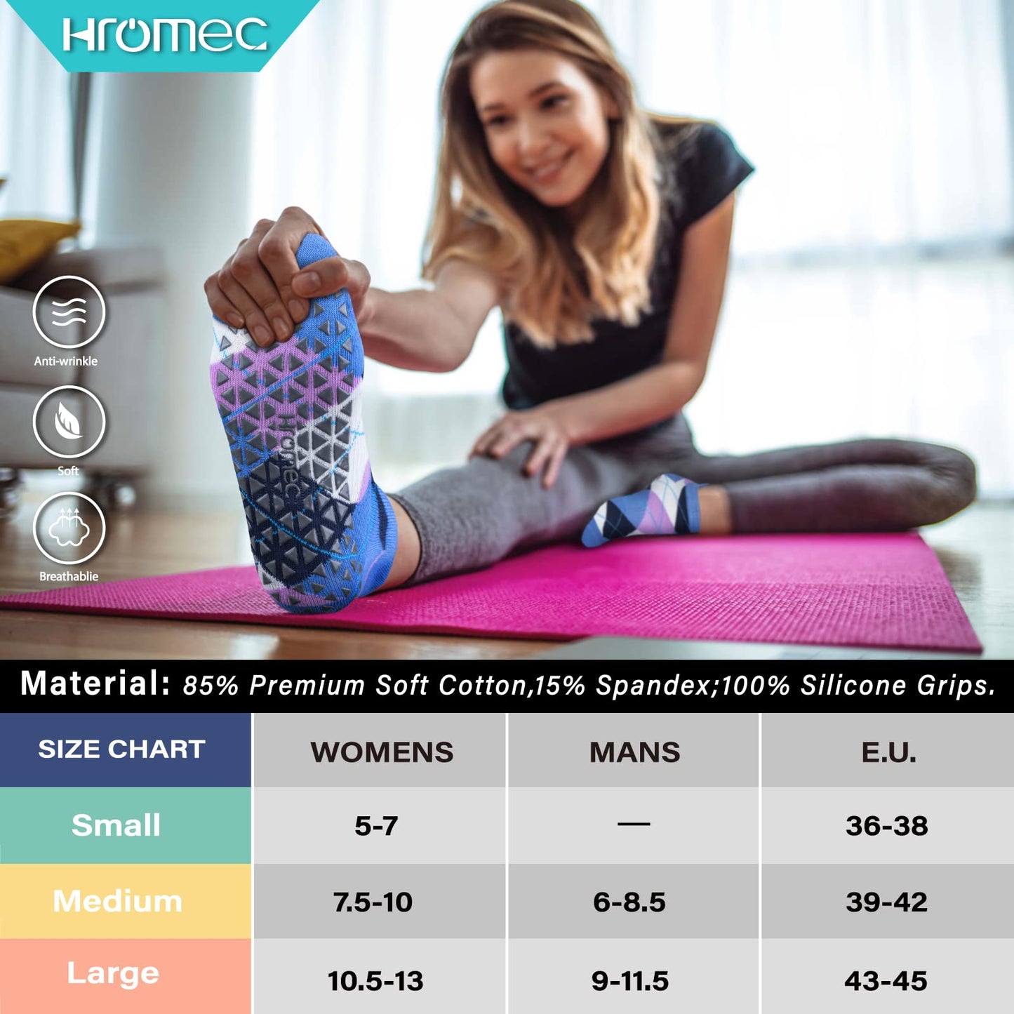 Non Slip Yoga Socks with Grips for Pilates, Ballet, Barre, Barefoot,Bikram,Hospital Anti Skid Socks for Women and Men