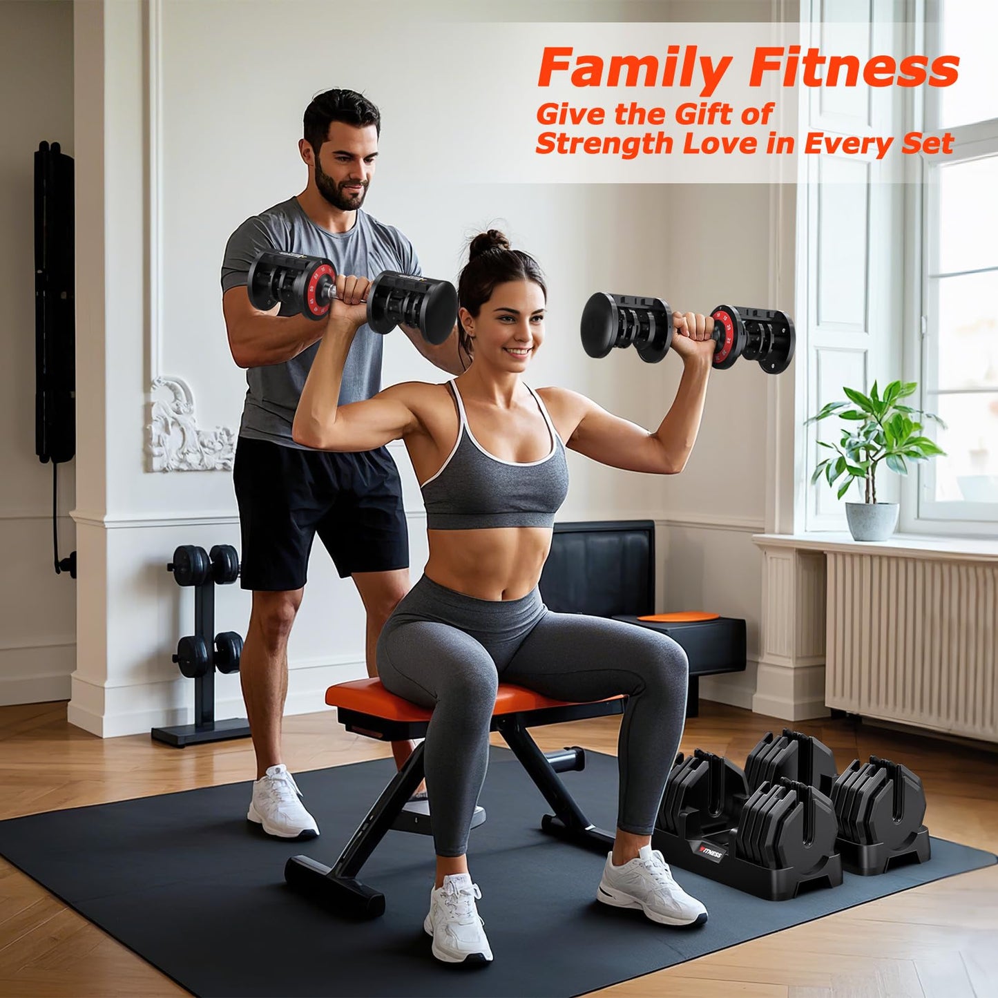 Rendpas Adjustable Dumbbells Set of 2, 1-Sec Adjustable Weights Dumbbells Set, 10 in 1 Dumbbell Set with Anti-Slip Texture Handle, Weight Set For Home Gym Suit both Men and Women