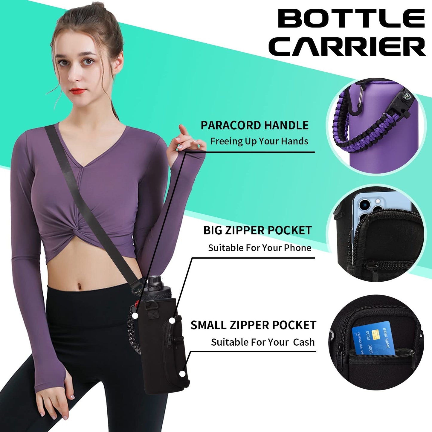 DIGJUPER 32 oz Water Bottles with Straw & Spout Lid, Paracord Handle & Strap, Double Wall Insulated Flask Water Bottle, Reusable Wide Mouth Gym Water Bottles for Women and Men for Fitness Sports
