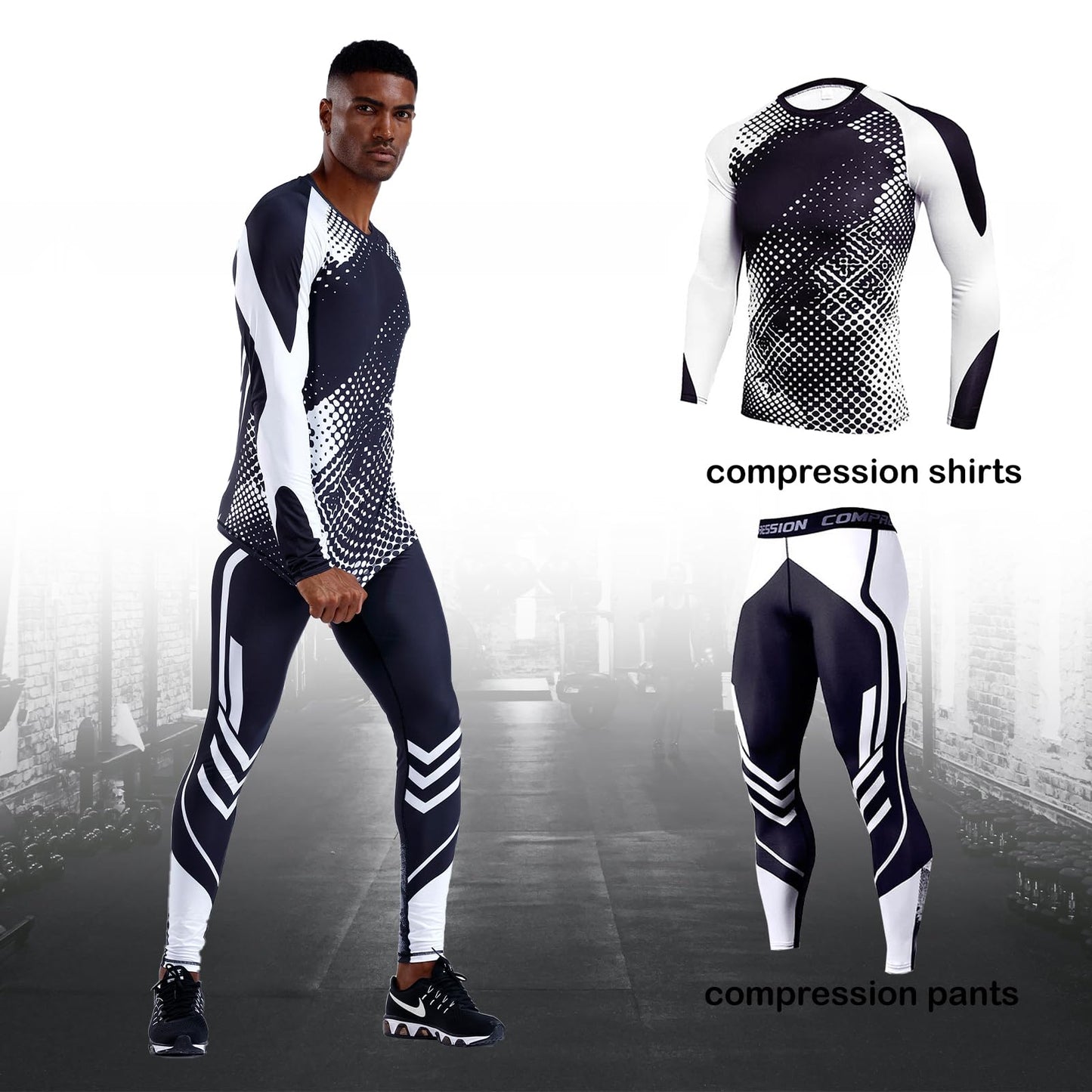 OEBLD Men's Workout Compression Clothes Long Sleeve Compression Shirts and Pants Thermal Base Layer Set