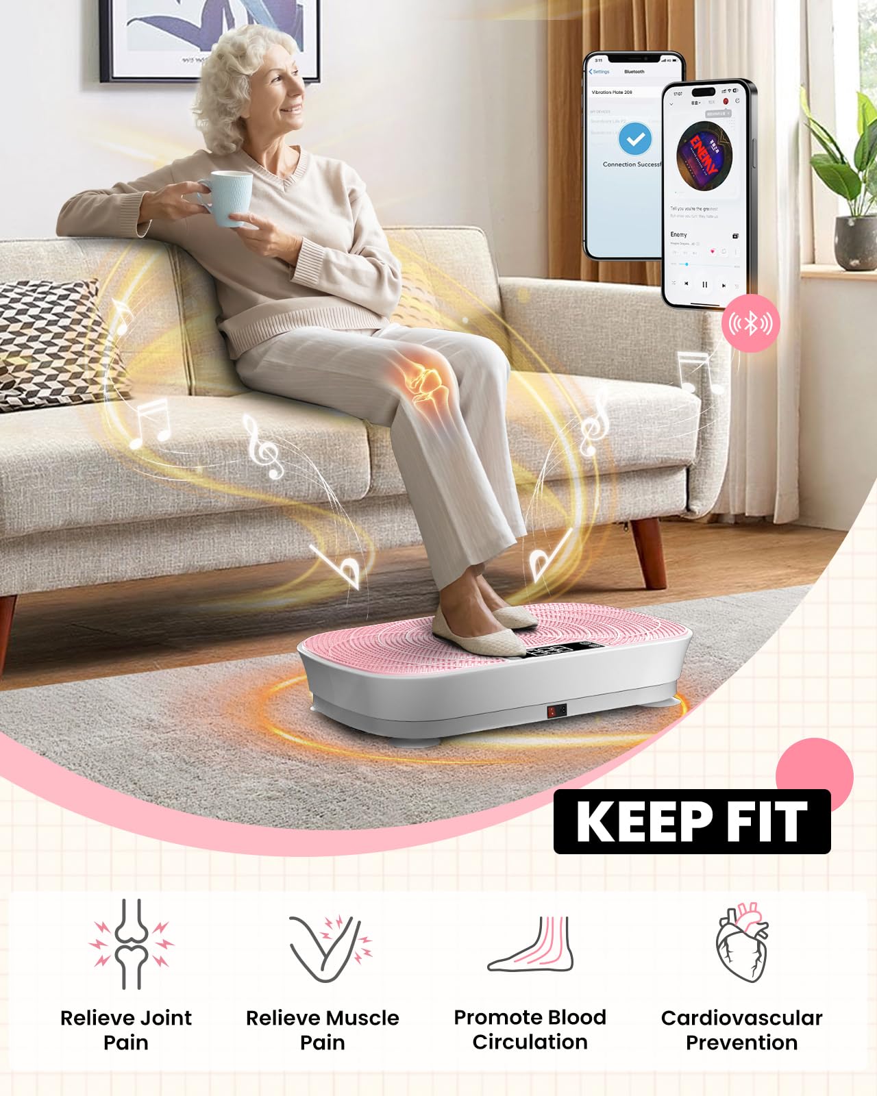 AXEFIT Vibration Plate Exercise Machine - Bluetooth Music & 400LBS Capacity Vibration Plate for Lymphatic Drainage & Weight Loss with 99 Speed Levels, Whole Body Vibration Plate for Home Fitness