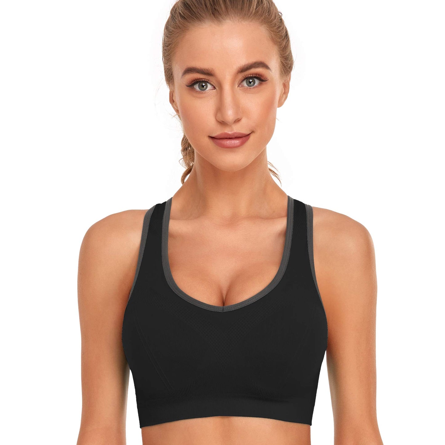 GXXGE Padded Racerback Sports Bras for Women High Impact Workout Yoga Gym Activewear Fitness Bra Black Grey White Blue Pink XX-Large
