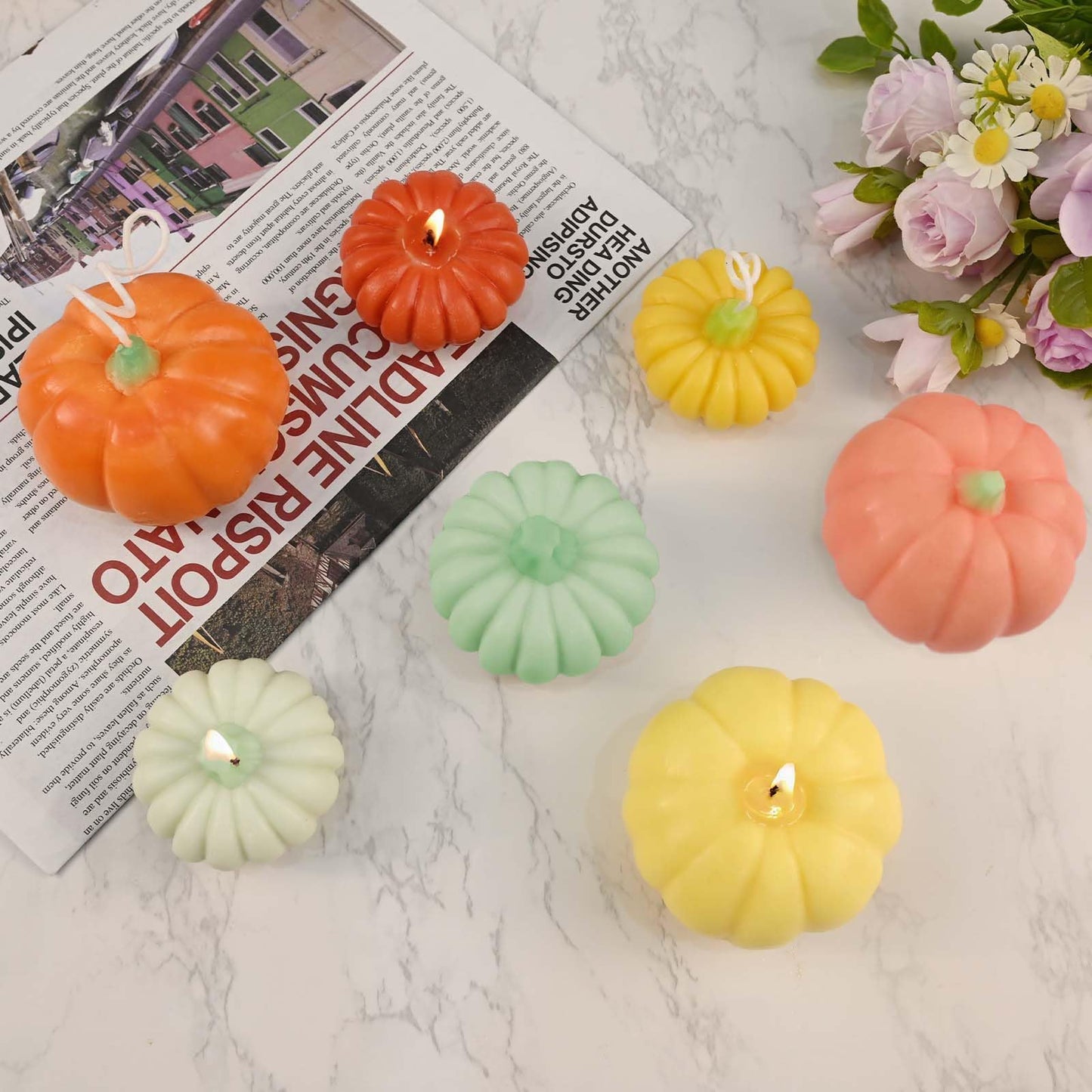 ZQYSING 2 Pcs Pumpkin Candle Molds for Candle Making, Set of Large + Small Halloween Silicone Molds for Candles Wax Soap Gypsum Epoxy Resin Fall Thanksgiving Home Decor Handmade Gift