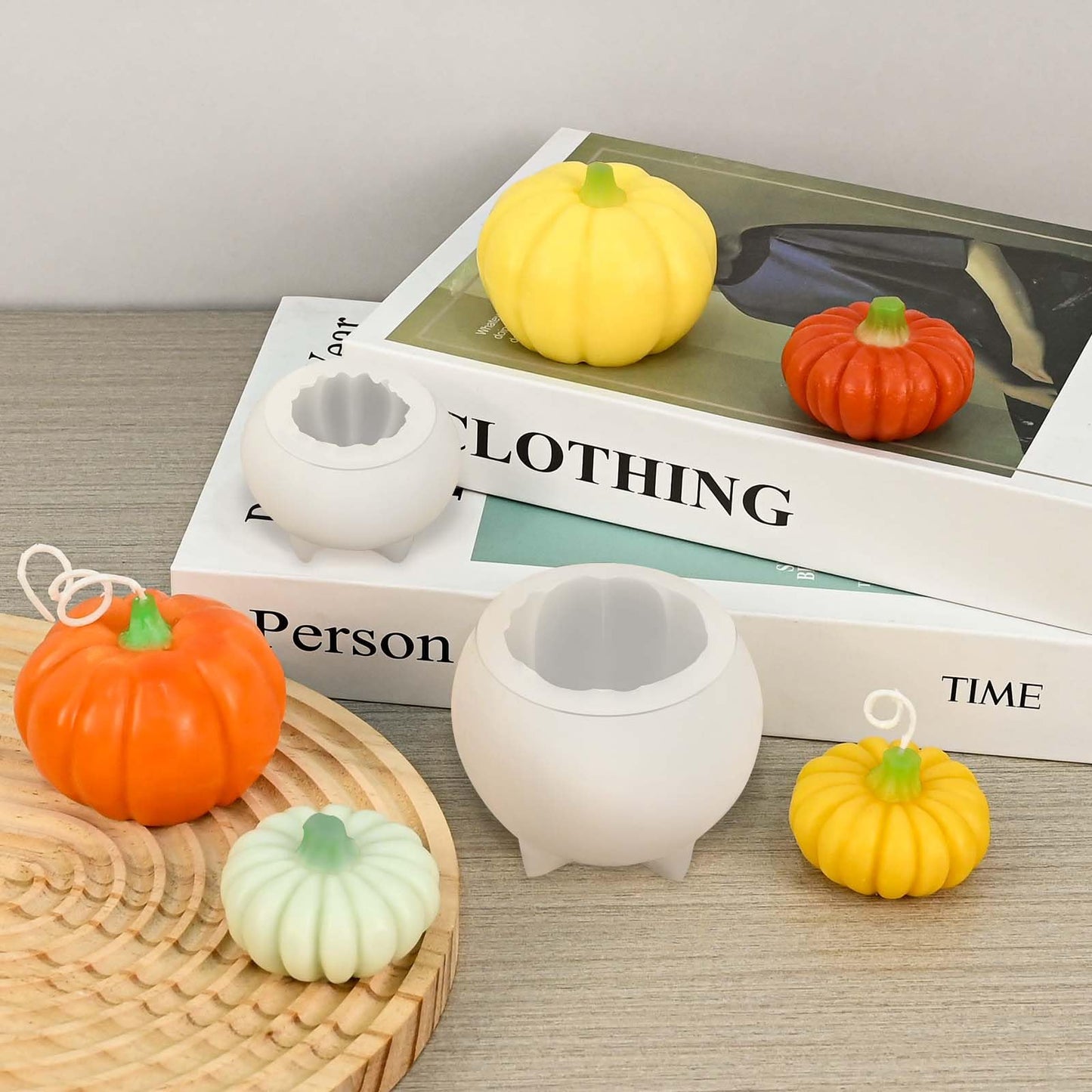 ZQYSING 2 Pcs Pumpkin Candle Molds for Candle Making, Set of Large + Small Halloween Silicone Molds for Candles Wax Soap Gypsum Epoxy Resin Fall Thanksgiving Home Decor Handmade Gift