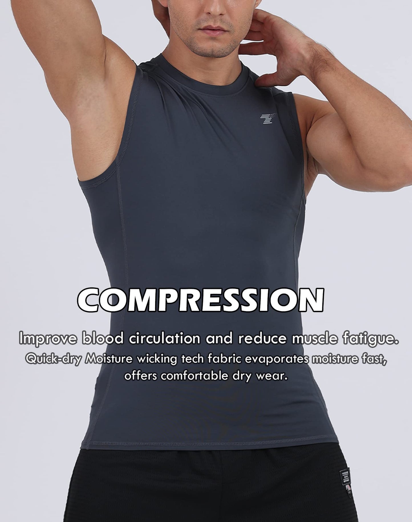 TELALEO 5 Pack Men's Athletic Compression Shirts Sleeveless Workout Tank Top Sports Base Layer Running Basketball L