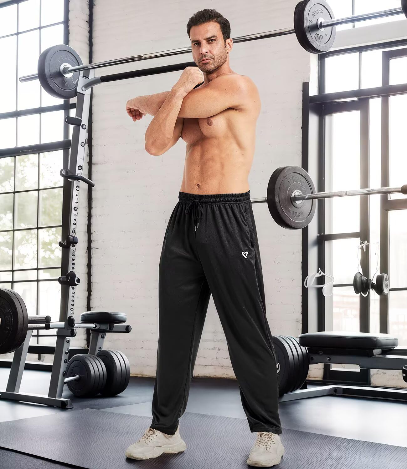 5 Pack Mens Sweatpants Open Bottom Joggers for Men with Zip Pockets Loose Fit Mesh Athletic Pants for Running,Casual(Black,Black,Dark Gray,Navy,Light Gray,M)