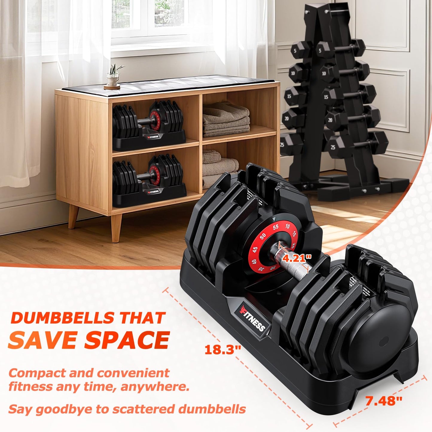 Rendpas Adjustable Dumbbells Set of 2, 1-Sec Adjustable Weights Dumbbells Set, 10 in 1 Dumbbell Set with Anti-Slip Texture Handle, Weight Set For Home Gym Suit both Men and Women
