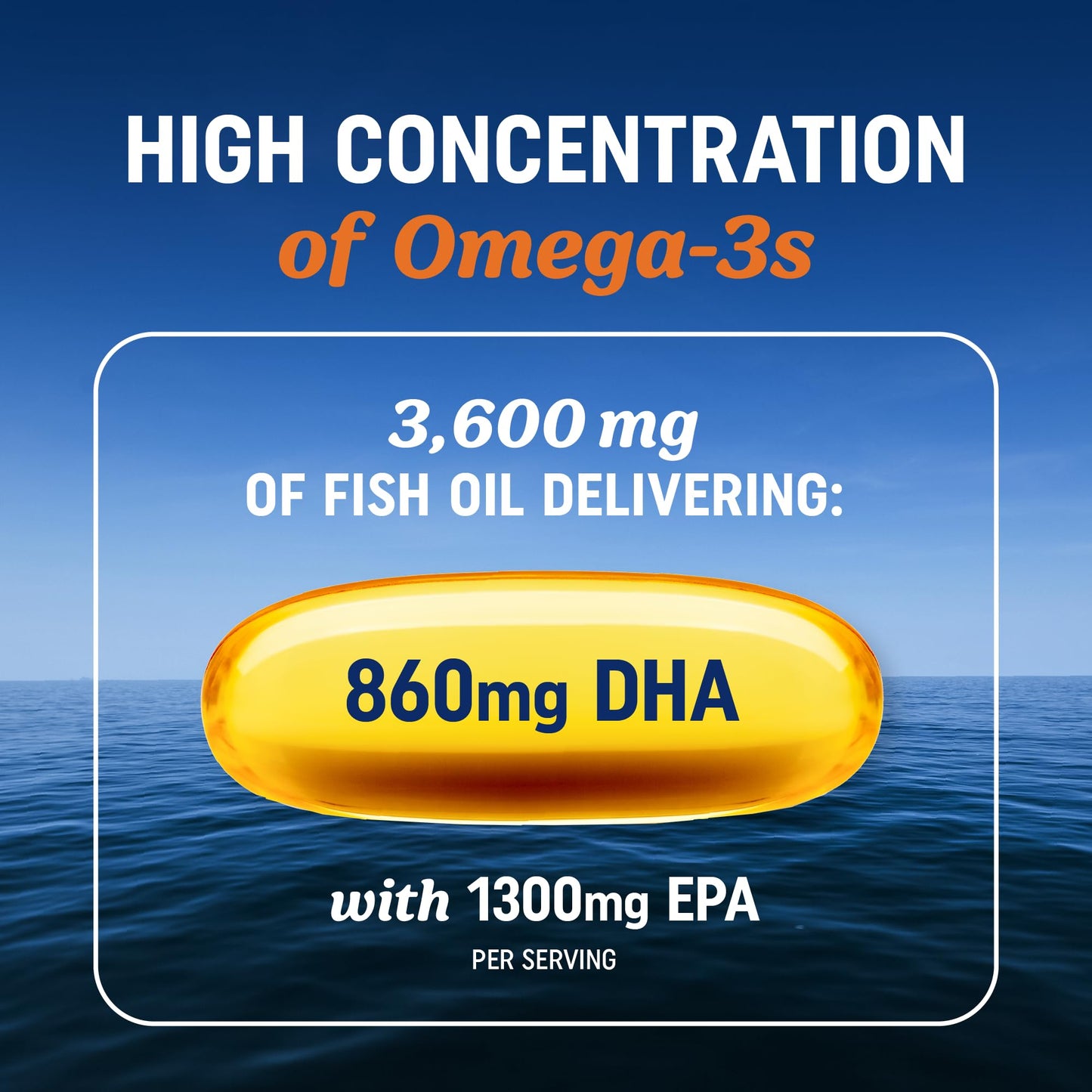 Triple Strength Omega 3 Fish Oil | 3600 mg EPA & DHA | Over 2100mg of Omega 3 Fatty Acids | 1300mg EPA + 860mg DHA | Best Essential Fatty Acids | Premium Burpless Softgel Supplements (120 Ct)