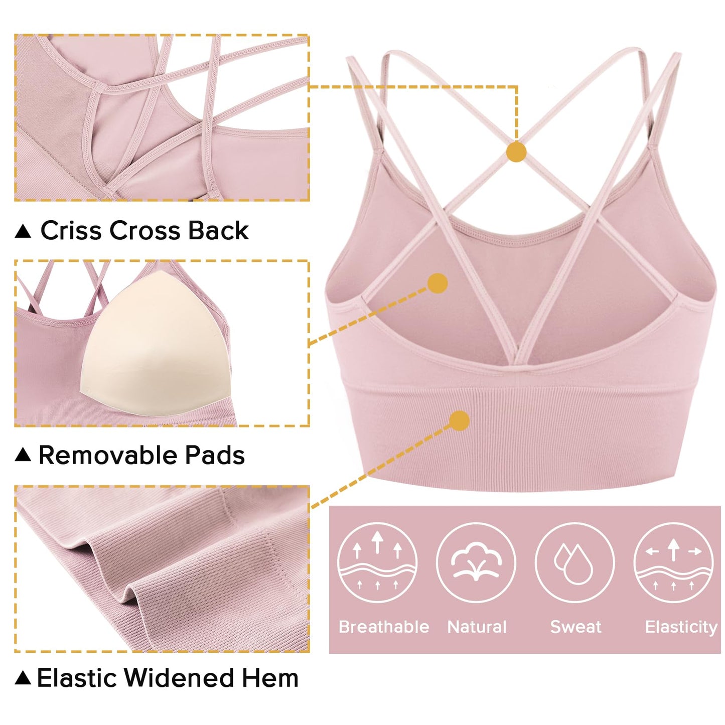 Sykooria Sports Bras for Women Medium Support Workout Bras Strappy Low Impact Gym Sports Bra 5 Pack