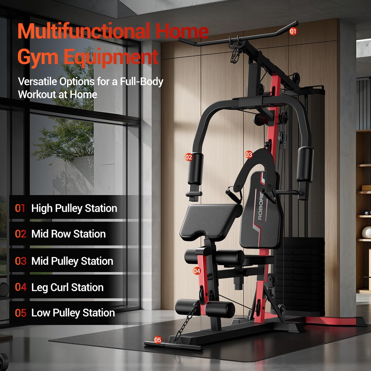 ROBORE Home Gym System with 160LB Weight Stack, Multifunctional All-in-One Workout Station, Full Body Strength Training System