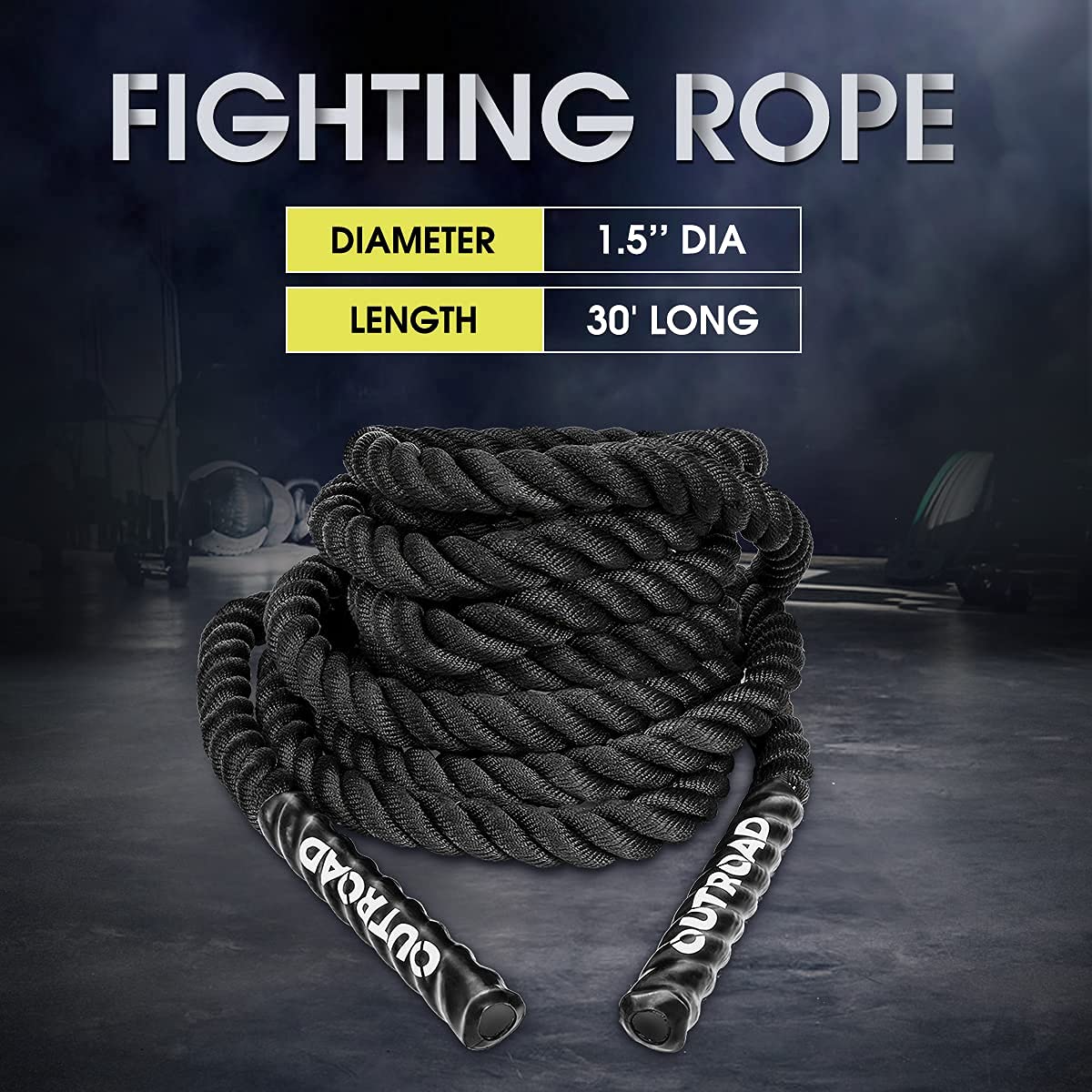 Max4out Battle Ropes 1.5 inch 30 ft - Polyester Workout Rope Heavy for Home Body Workouts Building Muscle, Gray Black