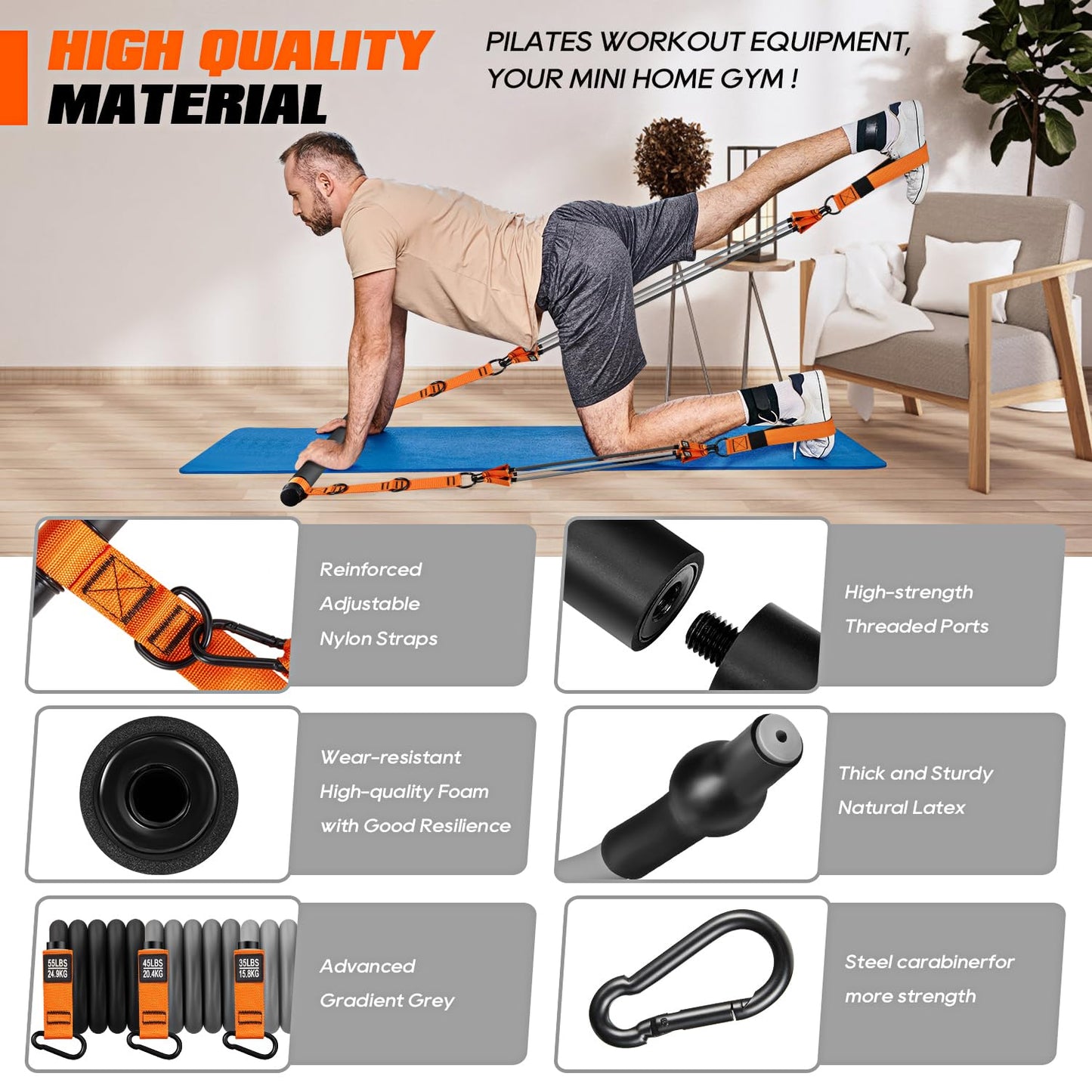 KUTIZE Pilates Bar Kit with Resistance Bands, Heavy Duty Pilates Equipment for Men, Strength Training Bar for Legs, Hip, Back, Arm, Abs, Chest, Shoulders, Portable Home Gym Full Body Workout Equipment