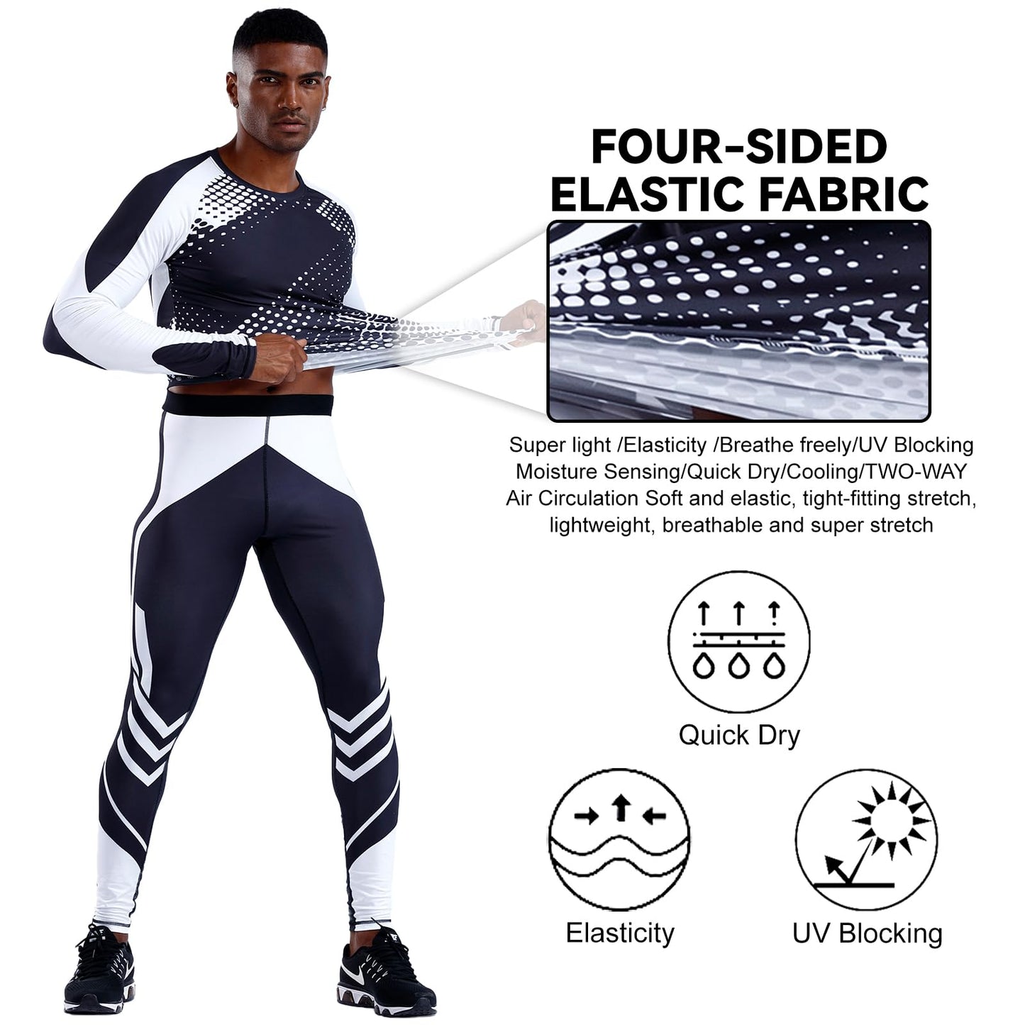 OEBLD Men's Workout Compression Clothes Long Sleeve Compression Shirts and Pants Thermal Base Layer Set