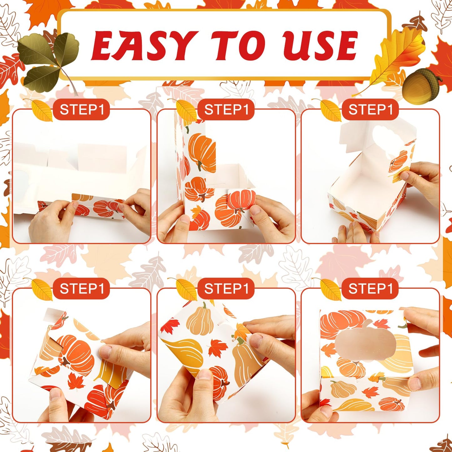 Dispowreath 24 Pcs Fall Treat Boxes with Window Yellow Maple Leaf Pumpkin Printed Candy Cookie Boxes Paper Gift Container Autumn Party Favor Boxes for Fall Thanksgiving Cookie Goodie Candy Party