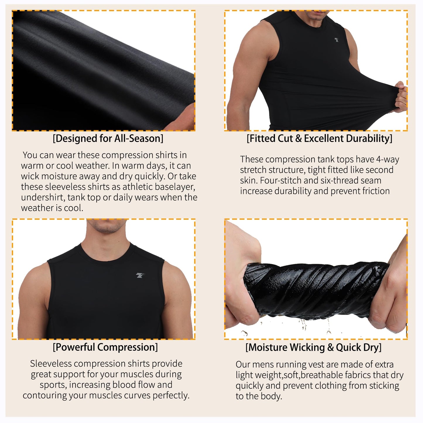 TELALEO 5 Pack Men's Athletic Compression Shirts Sleeveless Workout Tank Top Sports Base Layer Running Basketball L