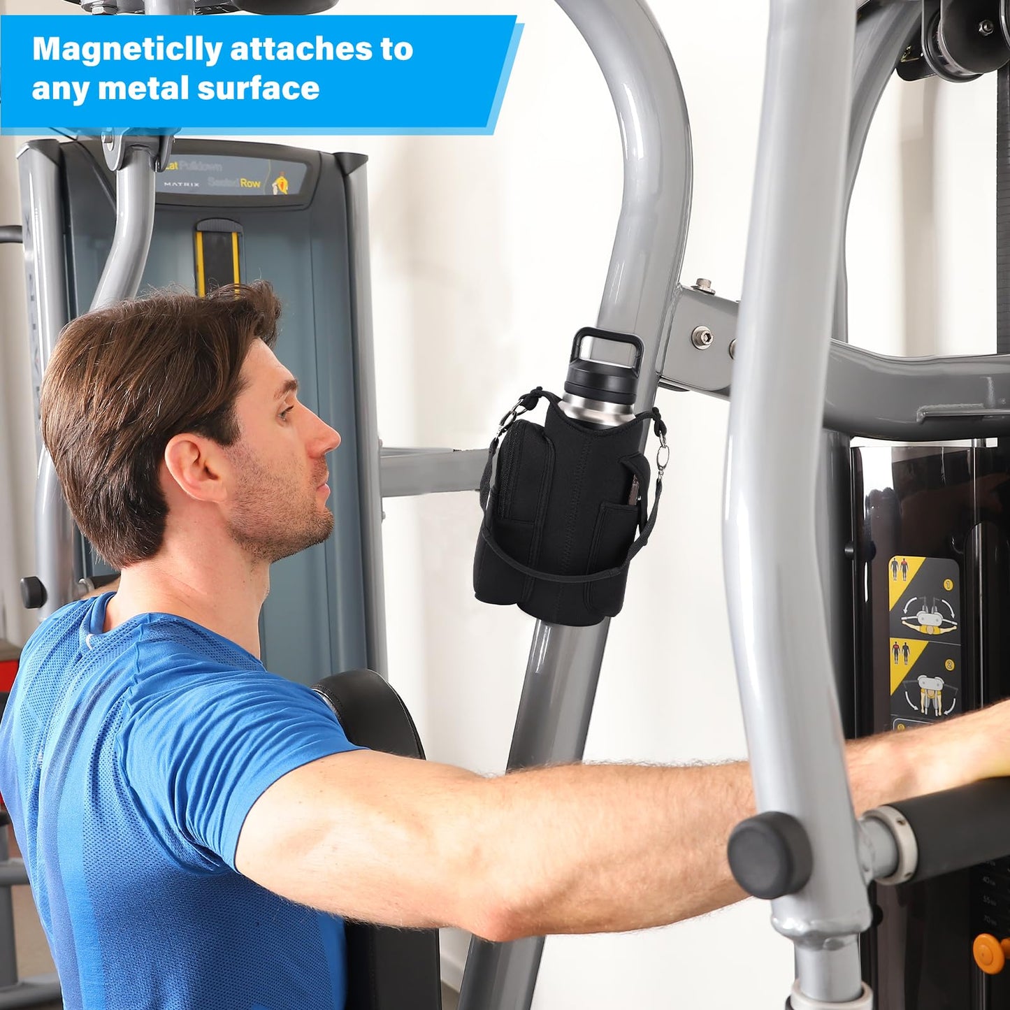 icolor Magnetic Gym Bag Water Bottle Carrier Holder with Phone Pockets & Shoulder Strap,5 Built-in Magnets Gym Bottle Pouch Sleeve,Magnetic Bag Gym Accessories Organizer for Men Women(PureBlack)
