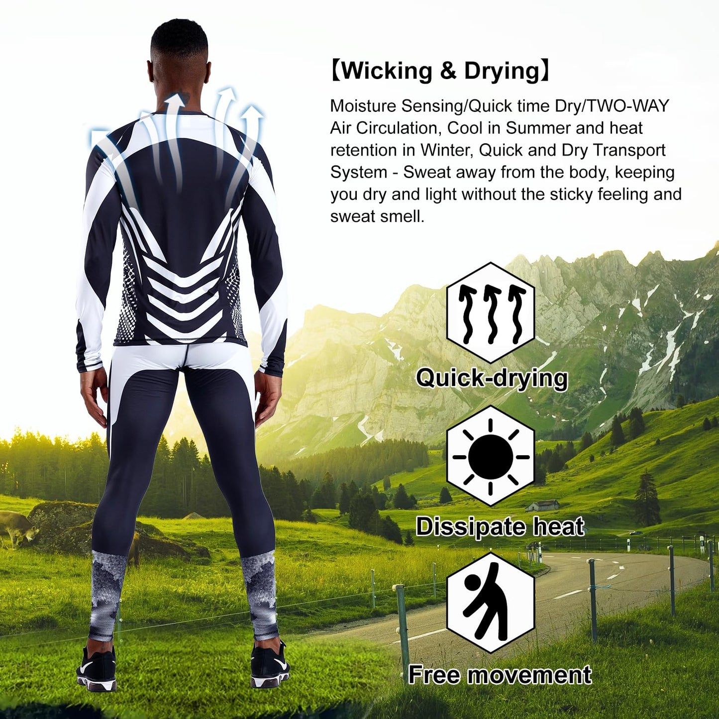 OEBLD Men's Workout Compression Clothes Long Sleeve Compression Shirts and Pants Thermal Base Layer Set