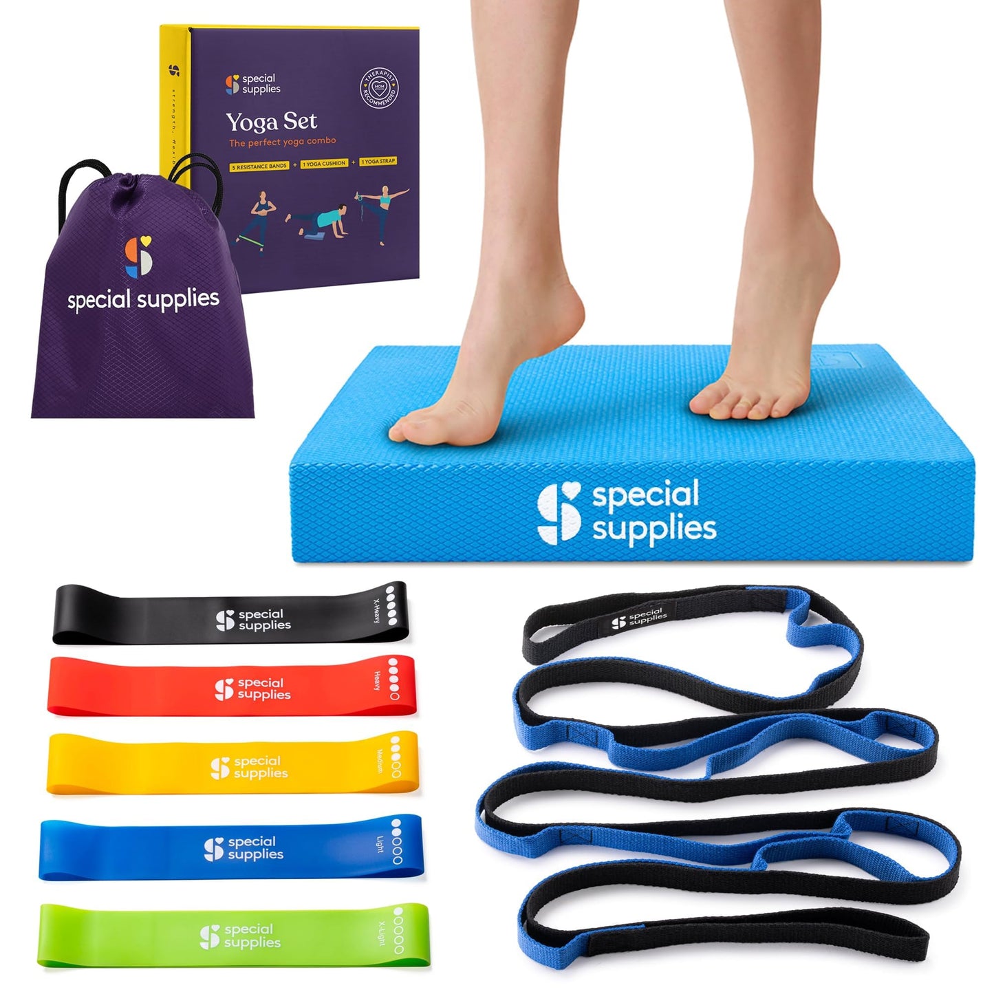 SPECIAL SUPPLIES Balance Board and Yoga Strap Set for Stretching, Stability Training, Fitness, Flexibility, Physical Therapy, Home Workout Equipment, Strength Training, and Pilates