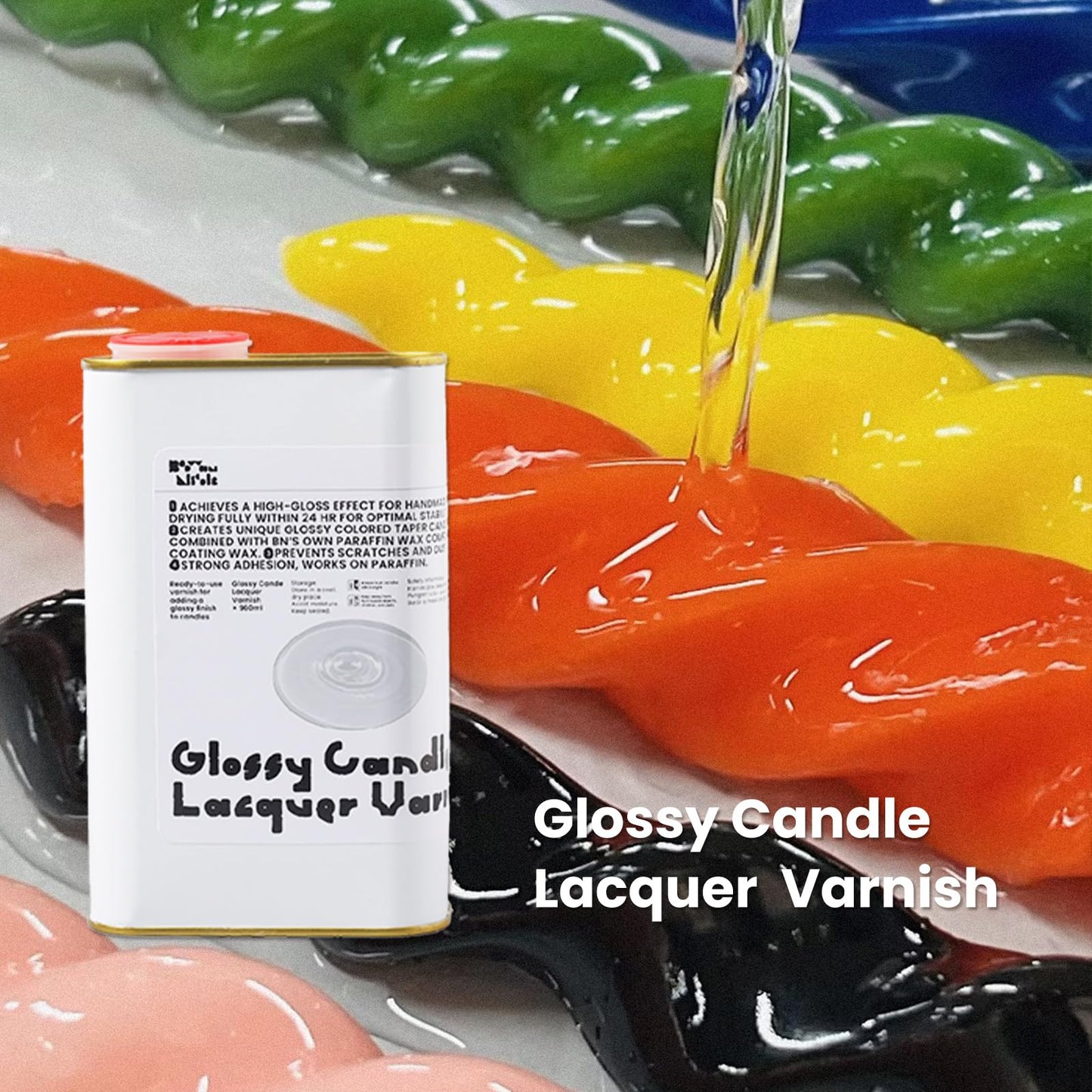 BOOWAN NICOLE Water-Based Glossy Candle Lacquer Varnish 1.69pt with Volumetric Cylinder - Scratch & Dust Resistant, Candle Lacquer Varnish Ideal for Paraffin and Other Wax (A0447)