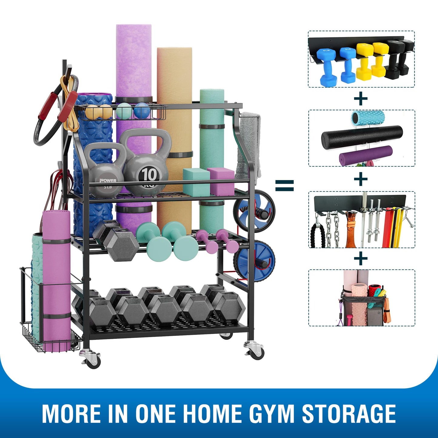 Sttoraboks Dumbbells Rack,Weight Rack for Kettlebell, Weight Stand,Home Gym Storage Holder for Yoga Mat, Foam Roller,Yoga Strap,Resistance Bands,Garage Storage Organizer,Workout Storage with Wheels