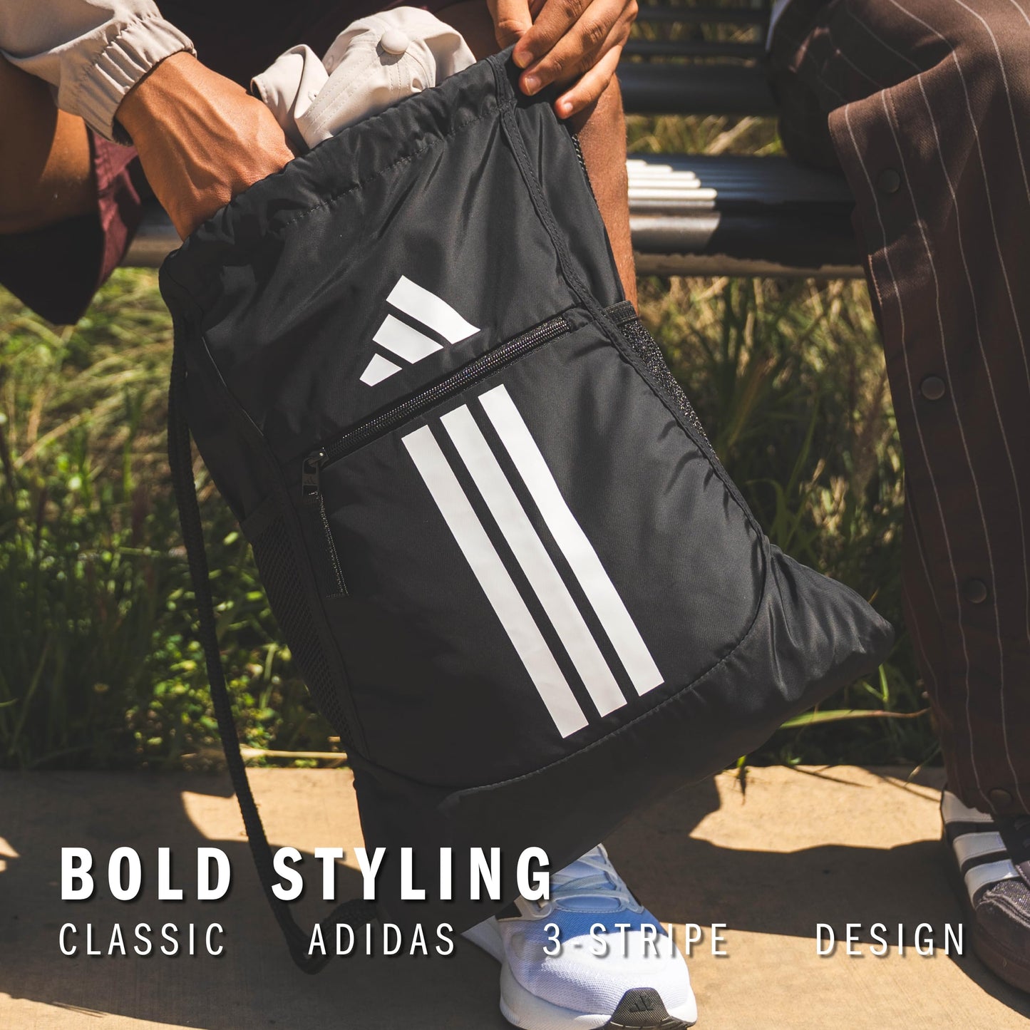 adidas Alliance Sackpack, Drawstring Backpack, Lightweight Small Gym Bag for Women and Men, Black, One Size