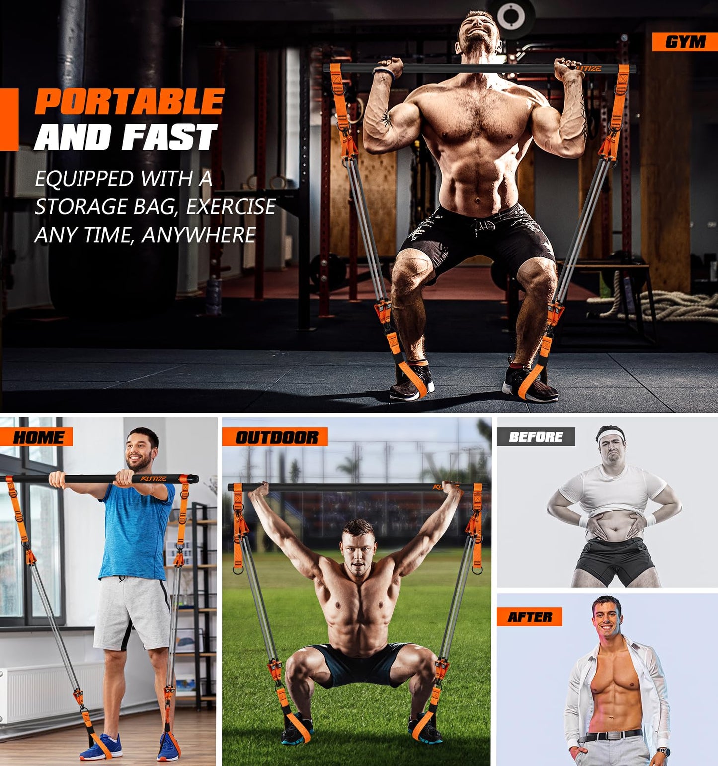 KUTIZE Pilates Bar Kit with Resistance Bands, Heavy Duty Pilates Equipment for Men, Strength Training Bar for Legs, Hip, Back, Arm, Abs, Chest, Shoulders, Portable Home Gym Full Body Workout Equipment