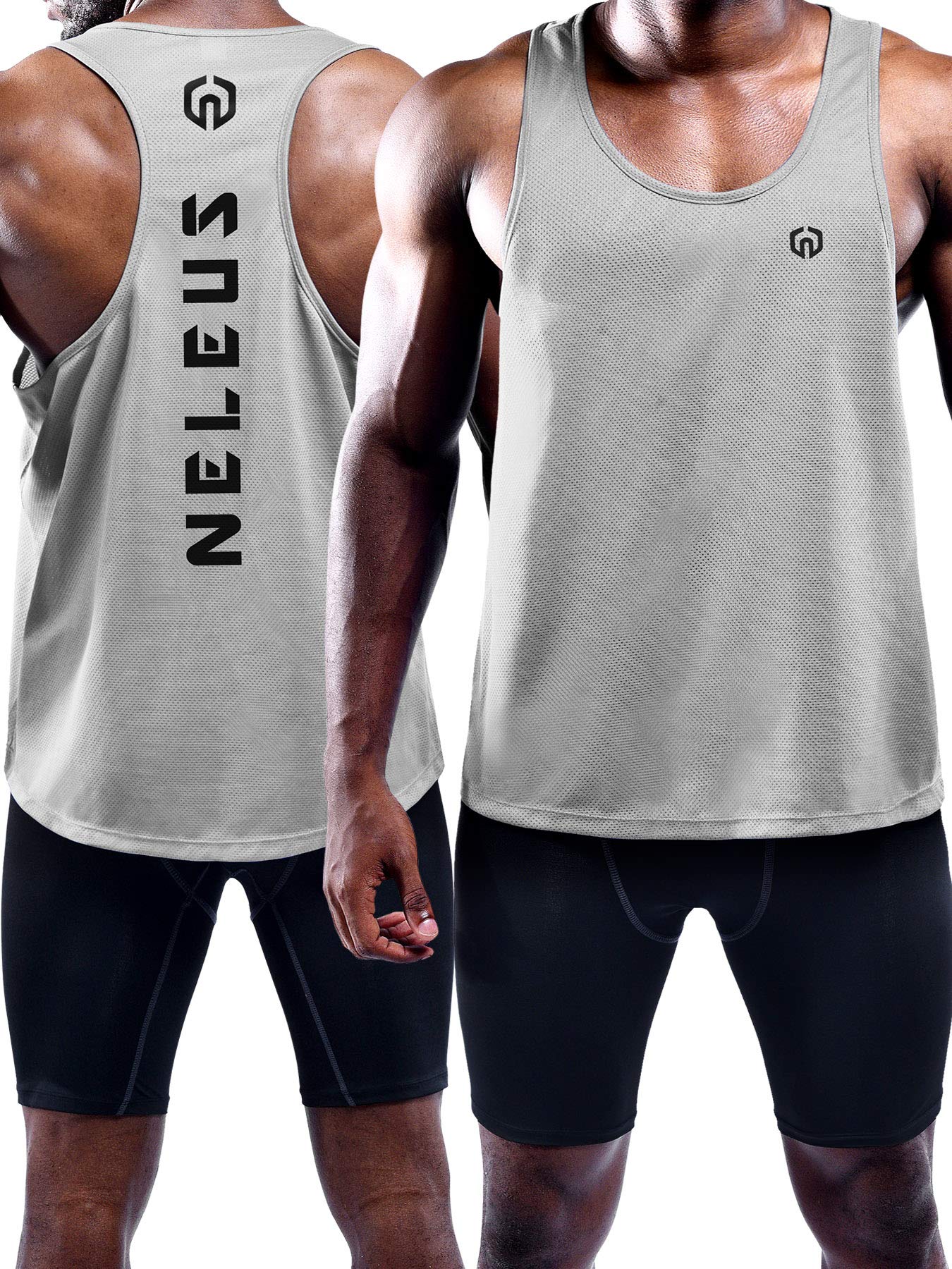 NELEUS Men's 3 Pack Dry Fit Workout Gym Muscle Tank Tops,5031,Black,Grey,Olive Green,M,EU L