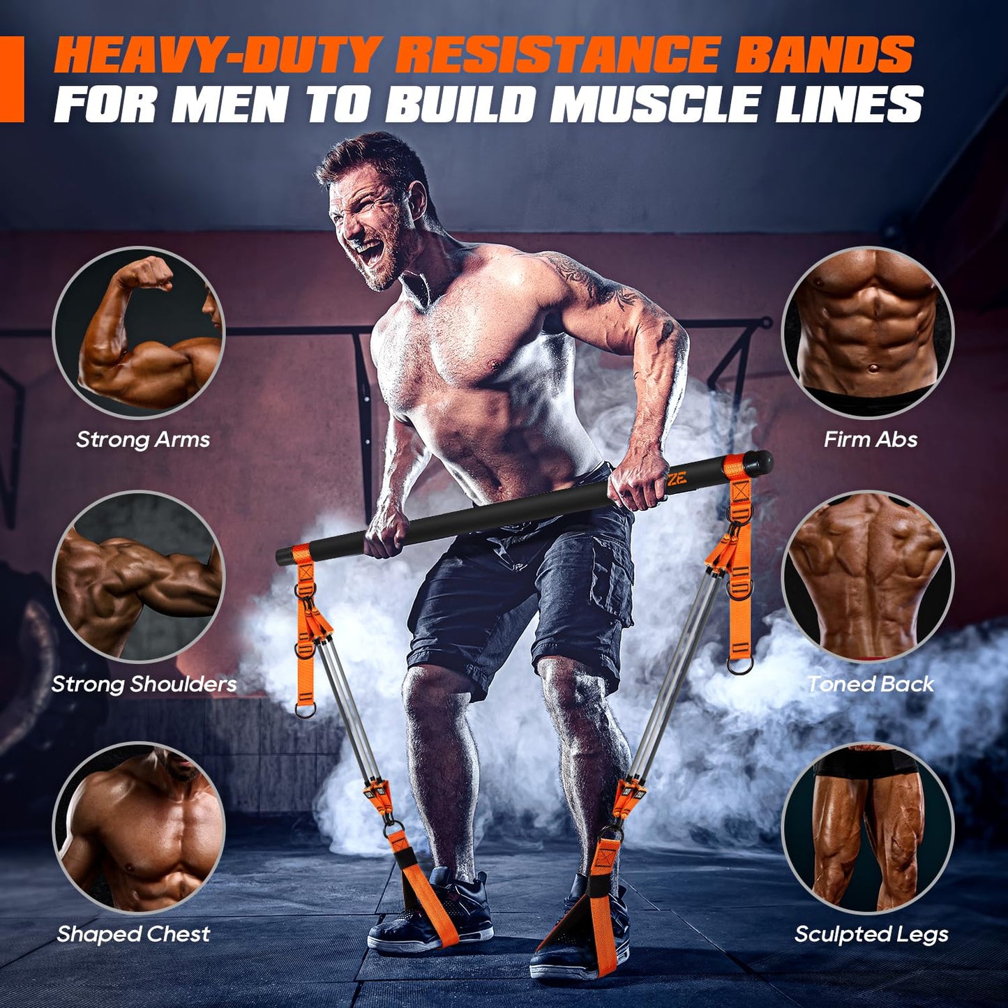 KUTIZE Pilates Bar Kit with Resistance Bands, Heavy Duty Pilates Equipment for Men, Strength Training Bar for Legs, Hip, Back, Arm, Abs, Chest, Shoulders, Portable Home Gym Full Body Workout Equipment