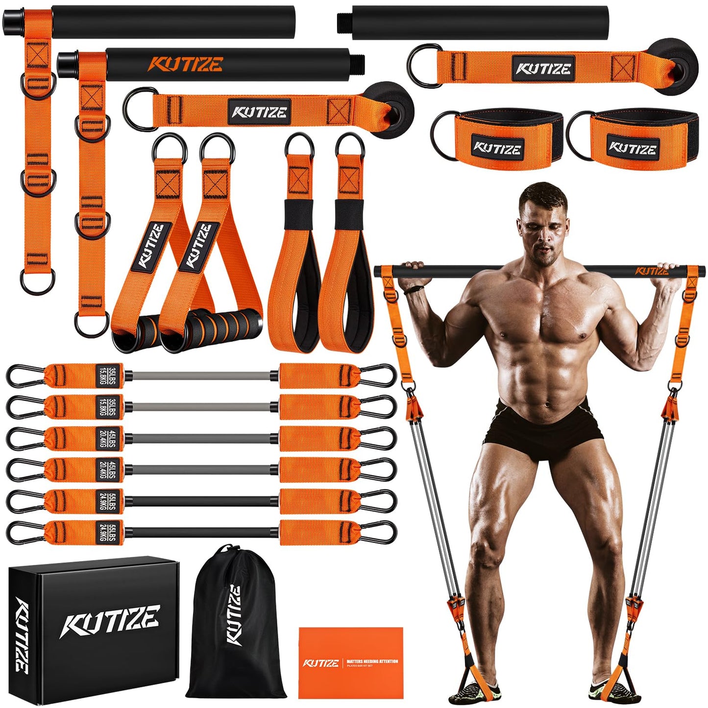 KUTIZE Pilates Bar Kit with Resistance Bands, Heavy Duty Pilates Equipment for Men, Strength Training Bar for Legs, Hip, Back, Arm, Abs, Chest, Shoulders, Portable Home Gym Full Body Workout Equipment