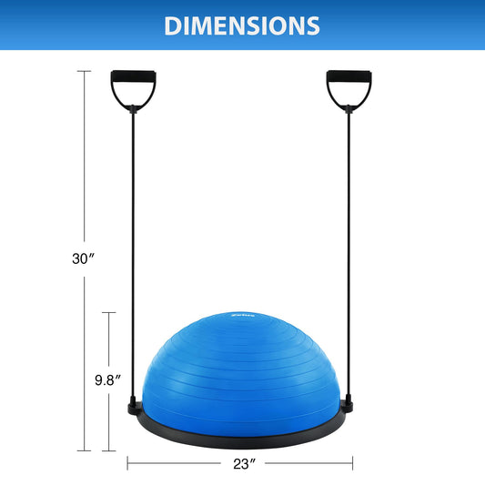 ZELUS Balance Ball Trainer with Resistance Bands and Foot Pump, Inflatable Yoga Ball for Home Gym Workouts, 23 Inch Exercise Half Ball for Balance Training Core Strength Fitness More, 330lb Cap