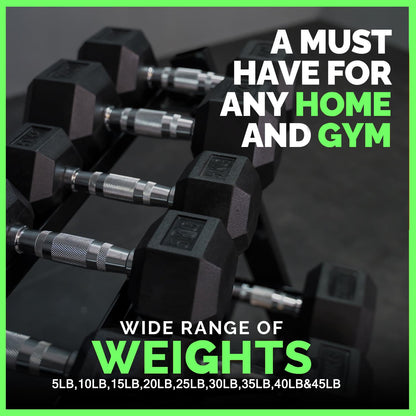 Rubber Hex Dumbbells Set with Rack Free Weight for Home Gym, 450 Pound Complete Weight Sets Strength Training Accessories for Home Gym Exercise Fitness Equipment
