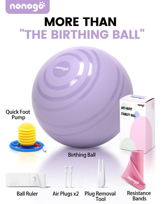 nonogo Birthing Ball for Pregnancy with Resistance Bands- Exercise Ball for Working Out, Yoga, Physical Therapy, Maternity Physio, Balance Stability Ball with Pump