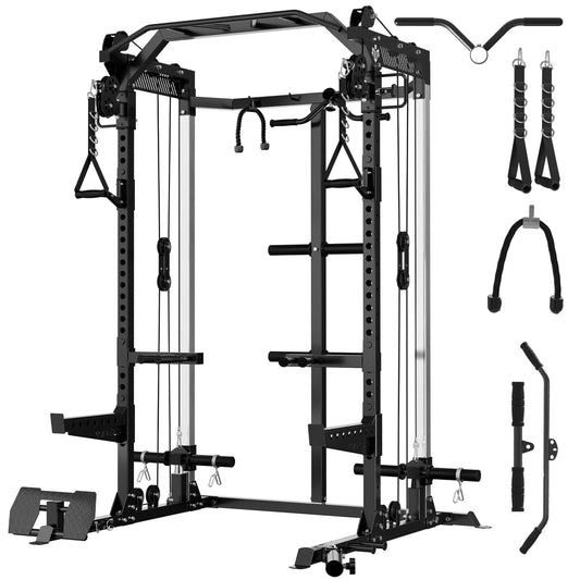 Mikolo Power Cage, 2000LB Power Rack with Independent Dual Pulley System, Multi-Function Home Gym Workout Machine for Cable Crossover (Black)