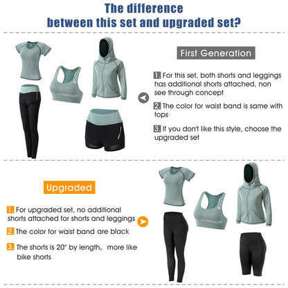 JULY'S SONG Workout Set for Women 5 PCS Matching Set Exercise Clothes Yoga Running Outfits