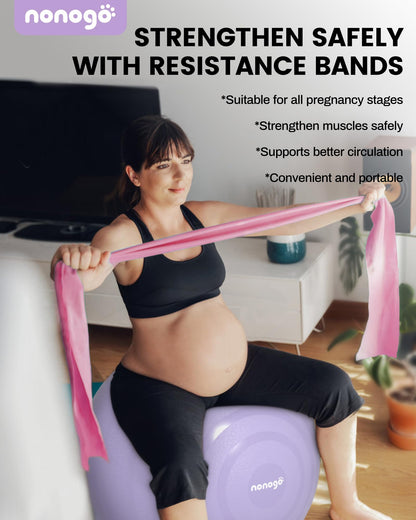 nonogo Birthing Ball for Pregnancy with Resistance Bands- Exercise Ball for Working Out, Yoga, Physical Therapy, Maternity Physio, Balance Stability Ball with Pump