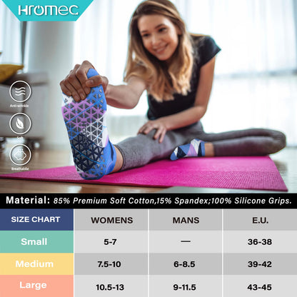 Non Slip Yoga Socks with Grips for Pilates, Ballet, Barre, Barefoot,Bikram,Hospital Anti Skid Socks for Women and Men