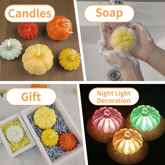 ZQYSING 2 Pcs Pumpkin Candle Molds for Candle Making, Set of Large + Small Halloween Silicone Molds for Candles Wax Soap Gypsum Epoxy Resin Fall Thanksgiving Home Decor Handmade Gift