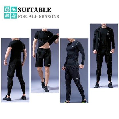 MEETYOO 5Pcs Men's Compression Sets Pants Long Sleeve Shirt Athletic Shorts Running Jacket Short Sleeve t-Shirts